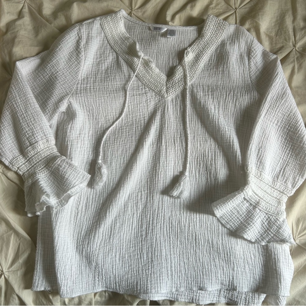 Kaktus Womens Large White Tie Front Blouse